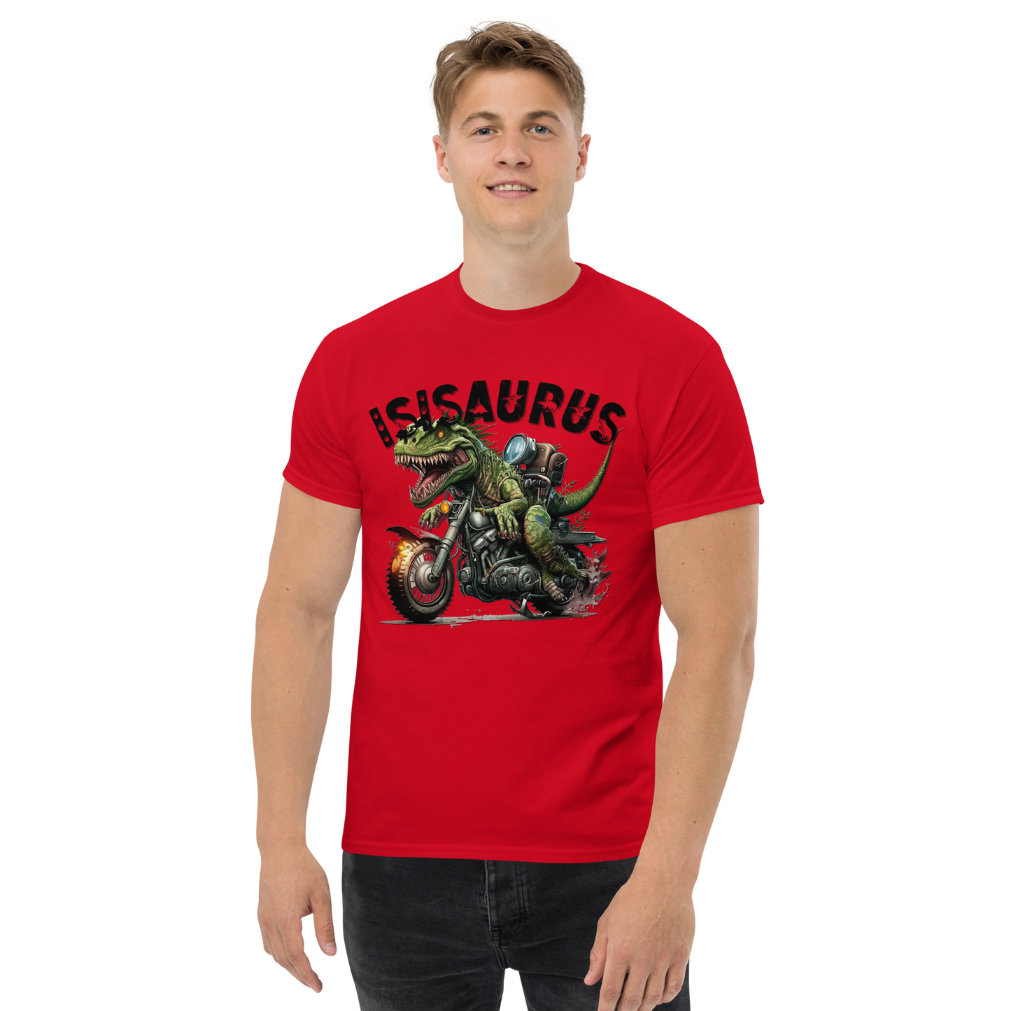 Men's t-shirt - isisaurus biker