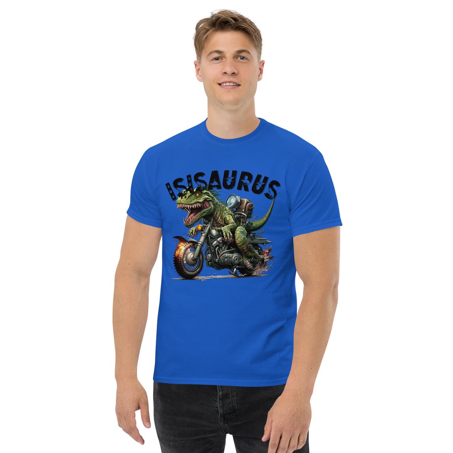 Men's t-shirt - isisaurus biker