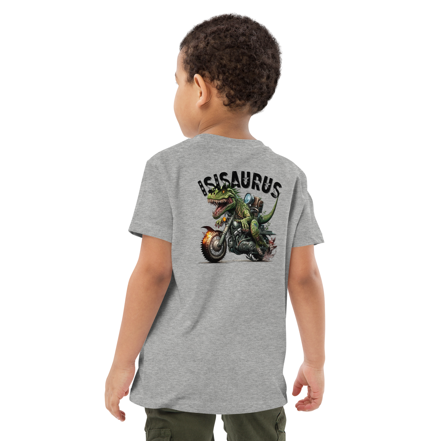 Organic cotton kids t-shirt isisaurus biker jurassikicked