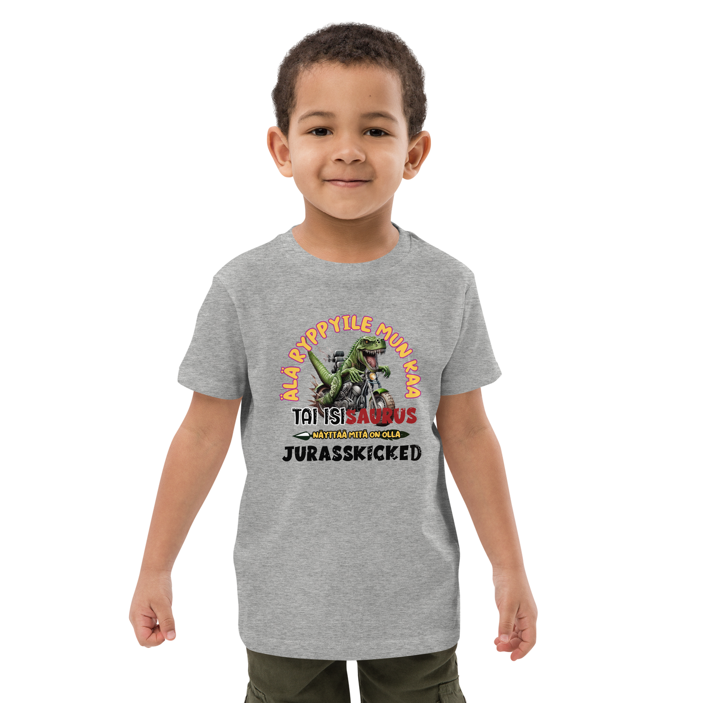 Organic cotton kids t-shirt isisaurus biker jurassikicked