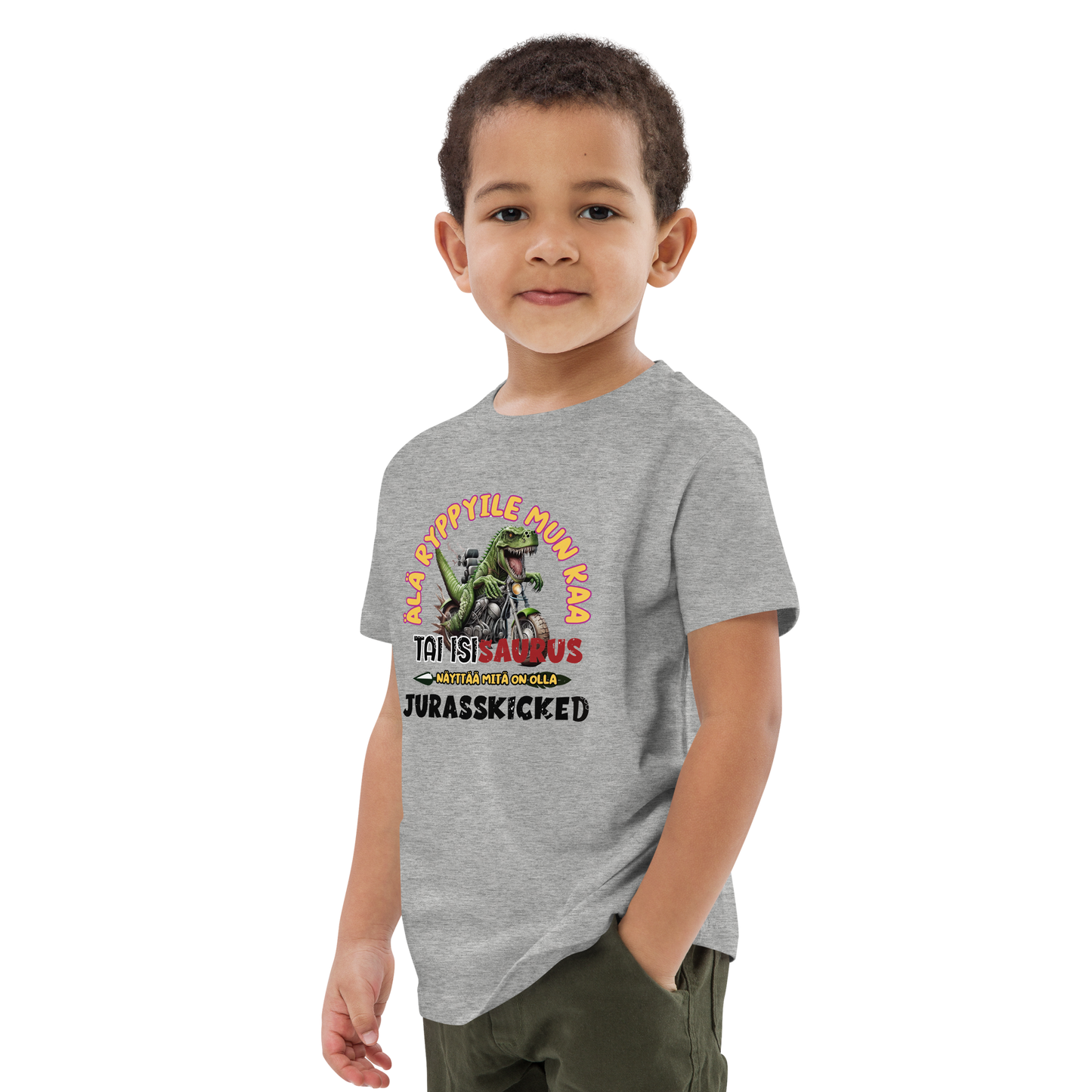 Organic cotton kids t-shirt isisaurus biker jurassikicked