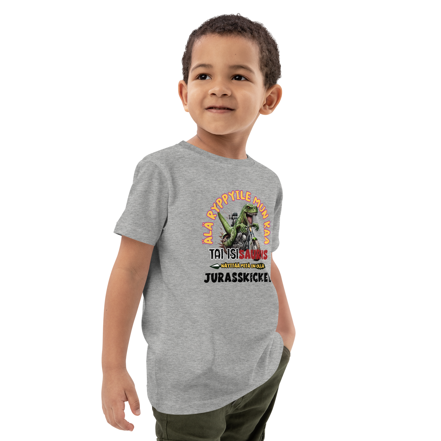 Organic cotton kids t-shirt isisaurus biker jurassikicked