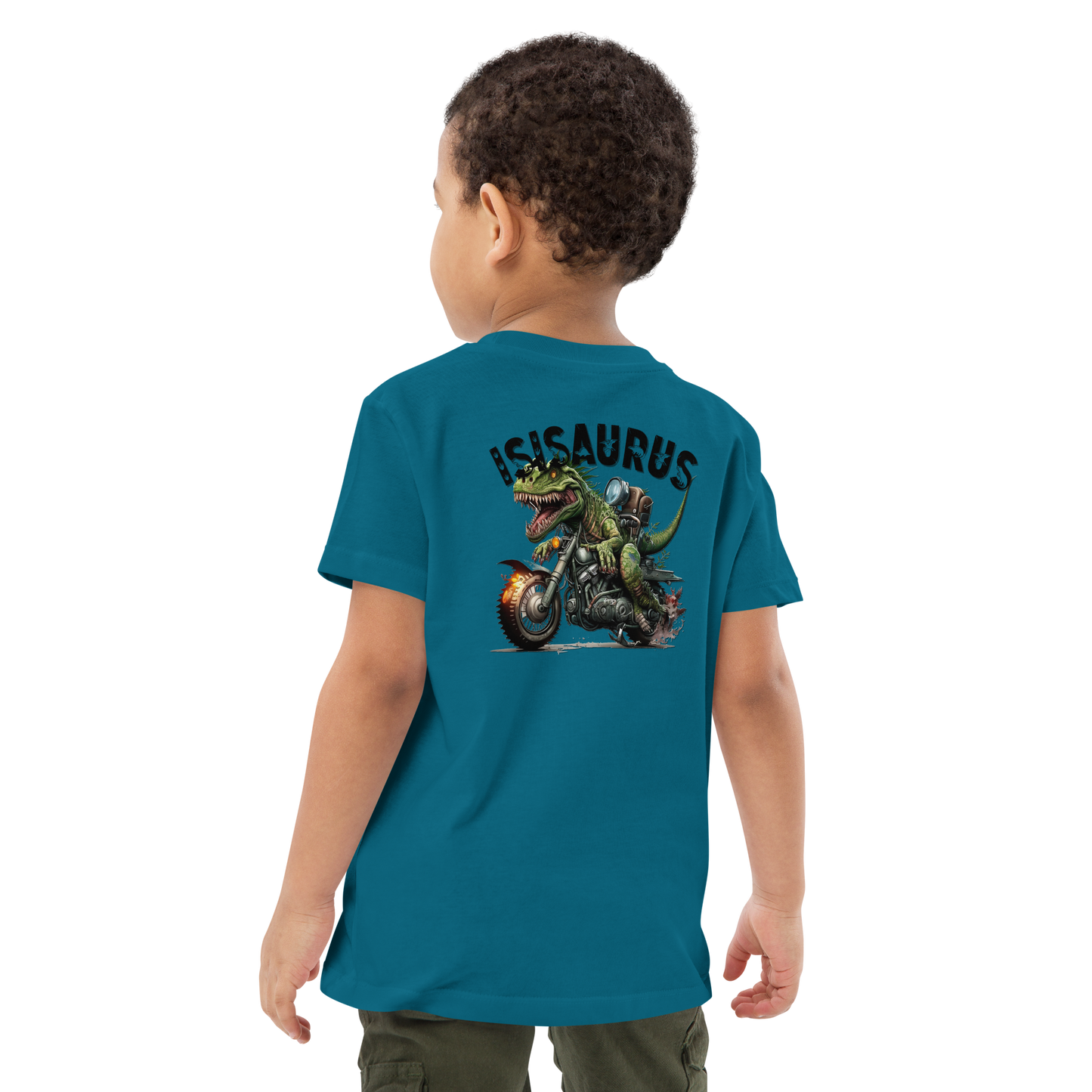 Organic cotton kids t-shirt isisaurus biker jurassikicked