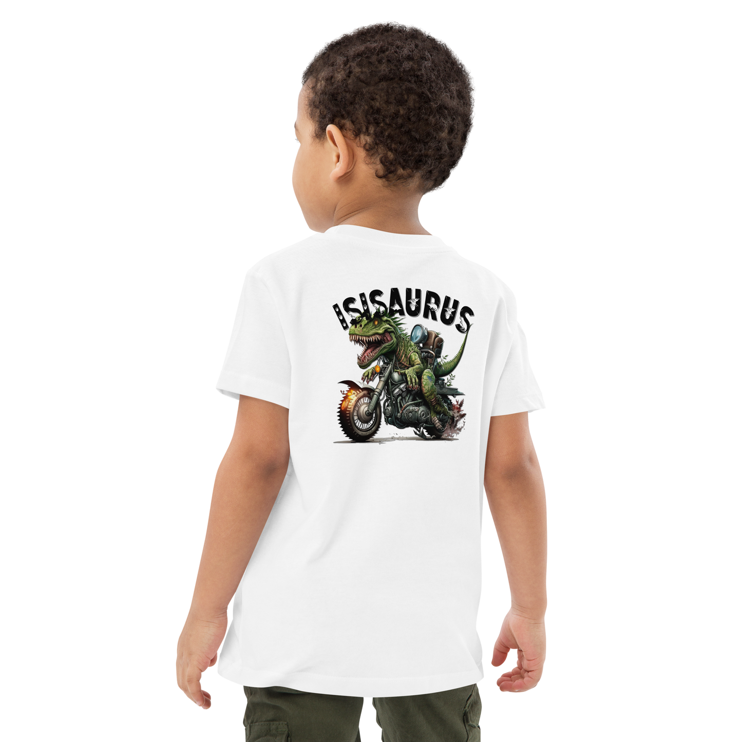 Organic cotton kids t-shirt isisaurus biker jurassikicked