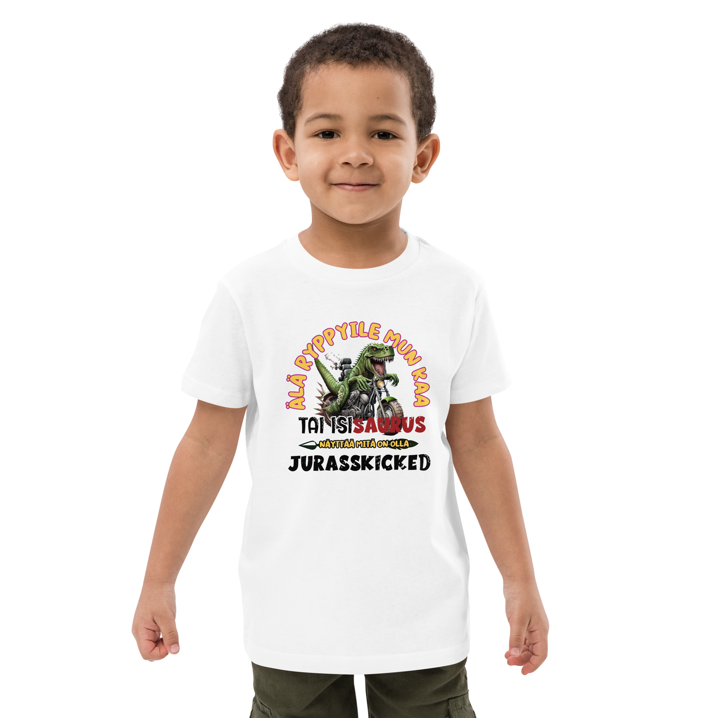 Organic cotton kids t-shirt isisaurus biker jurassikicked