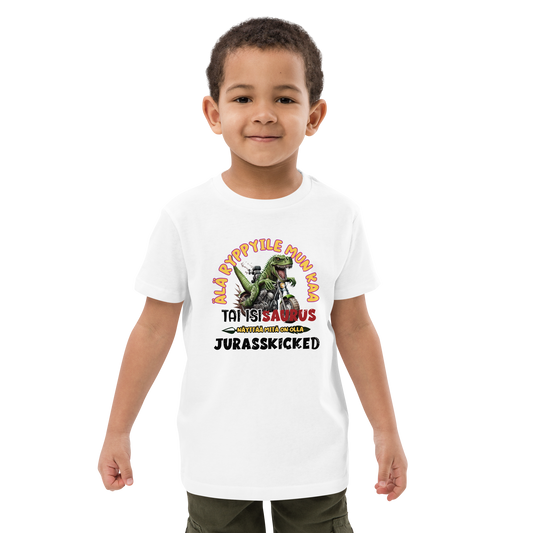 Organic cotton kids t-shirt isisaurus biker jurassikicked