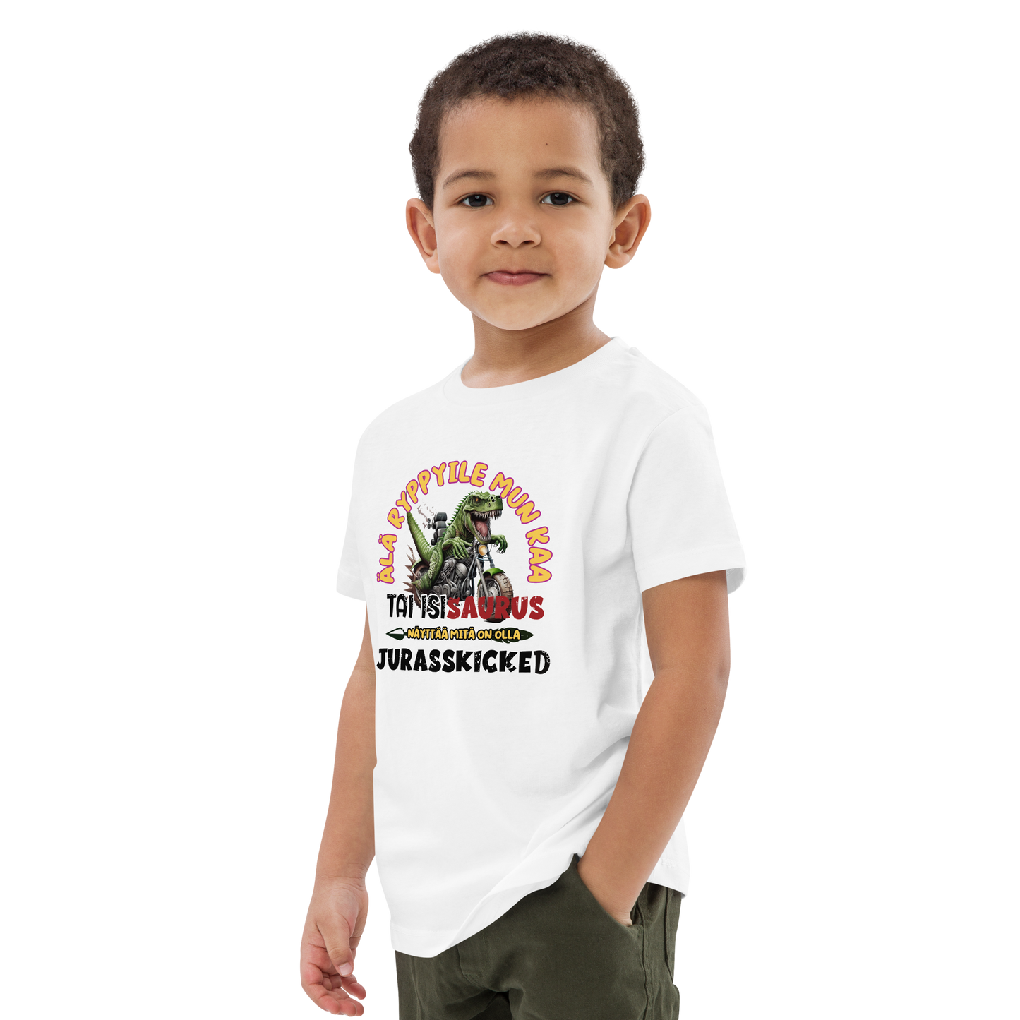 Organic cotton kids t-shirt isisaurus biker jurassikicked