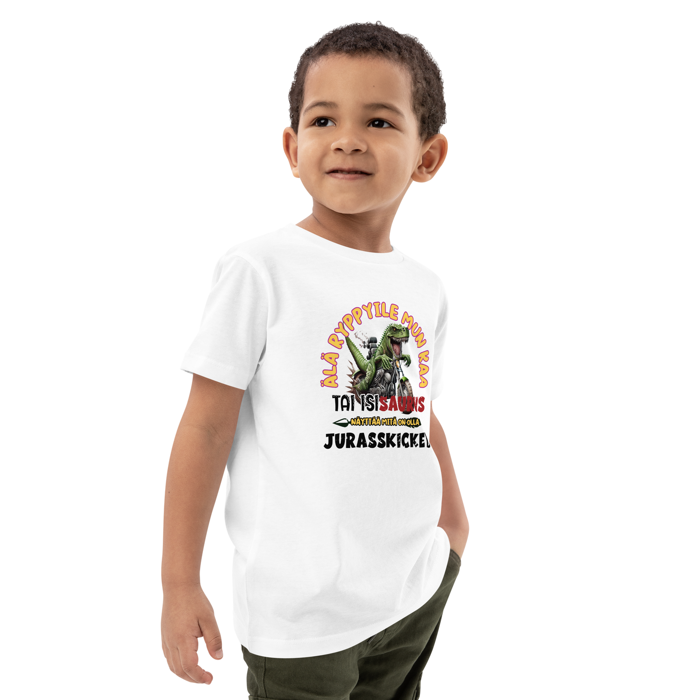 Organic cotton kids t-shirt isisaurus biker jurassikicked