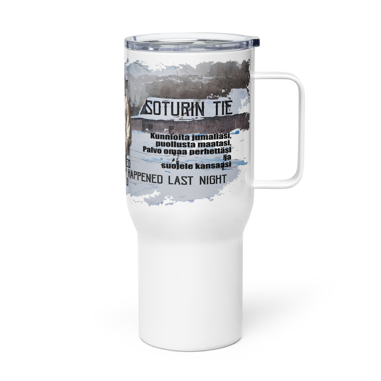 Thermos mug with handle - Simo Häyhä warrior's road