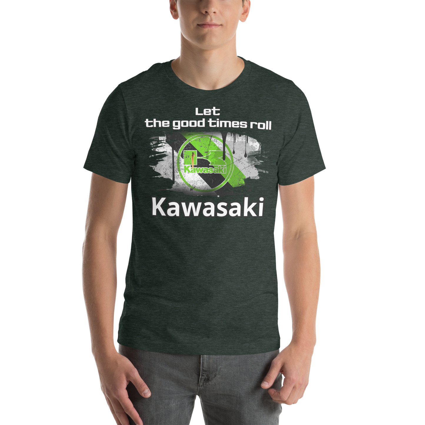 Unisex t-Paita - kawasaki + slogan tai oma teksti