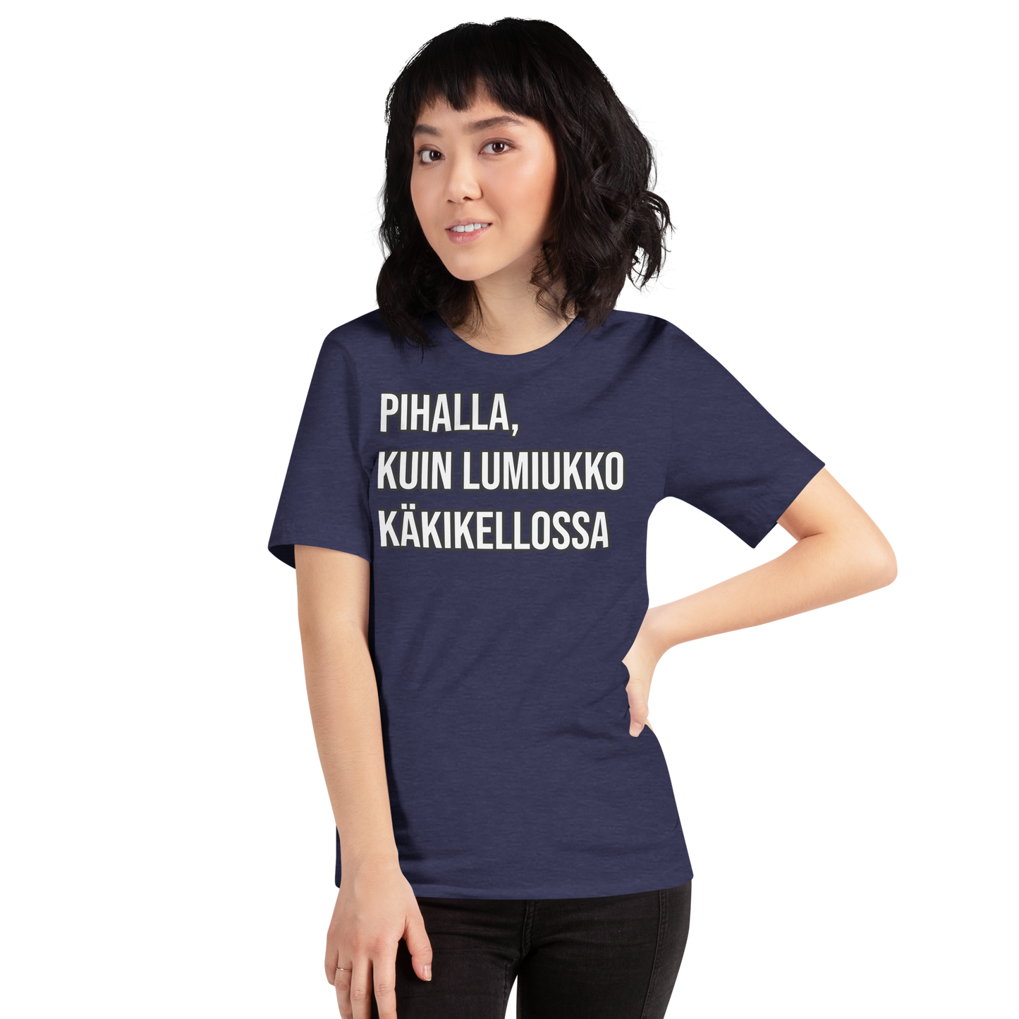 Unisex t-paita - pihalla, kuin lumiukko käkikellossa