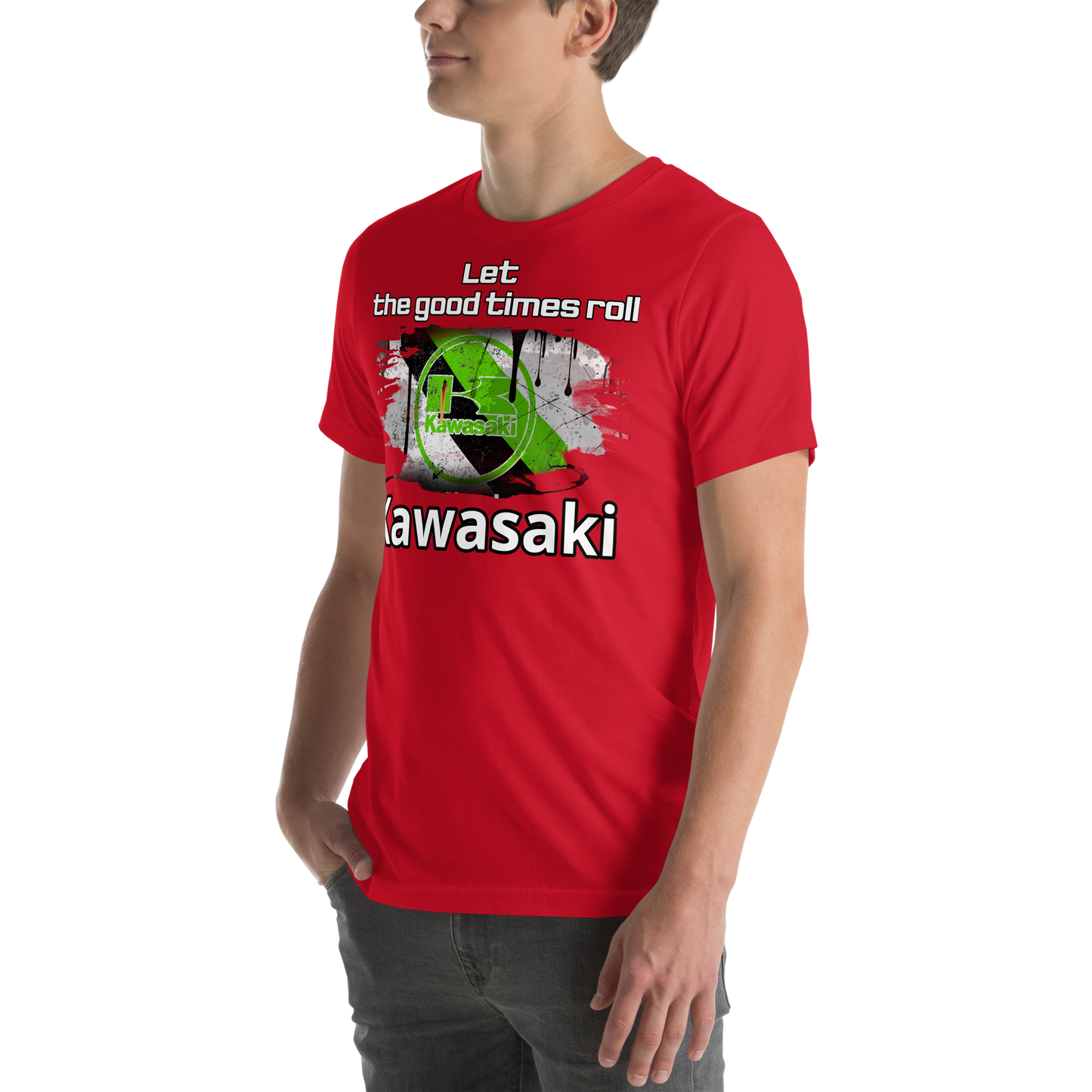 Unisex t-Paita - kawasaki + slogan tai oma teksti