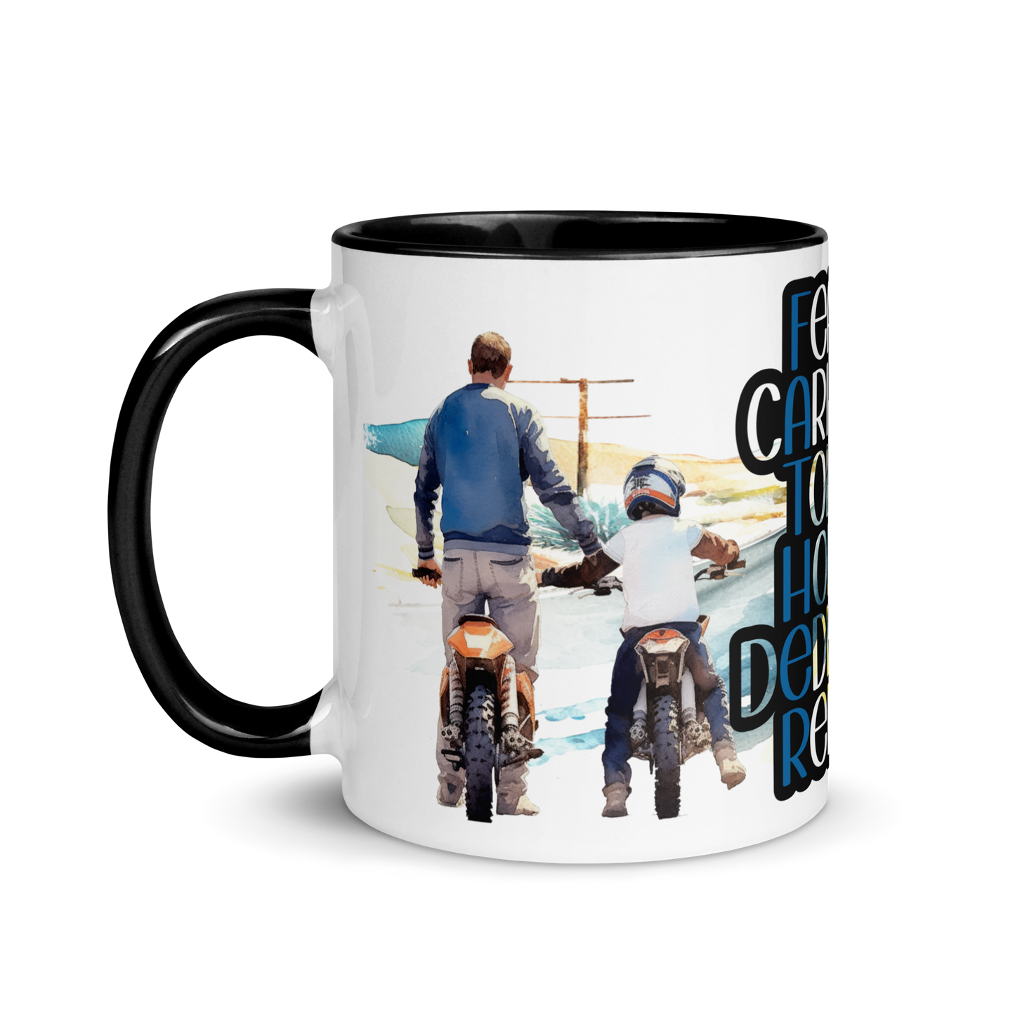 Mug with Color Inside - father and child riding a motorcycle