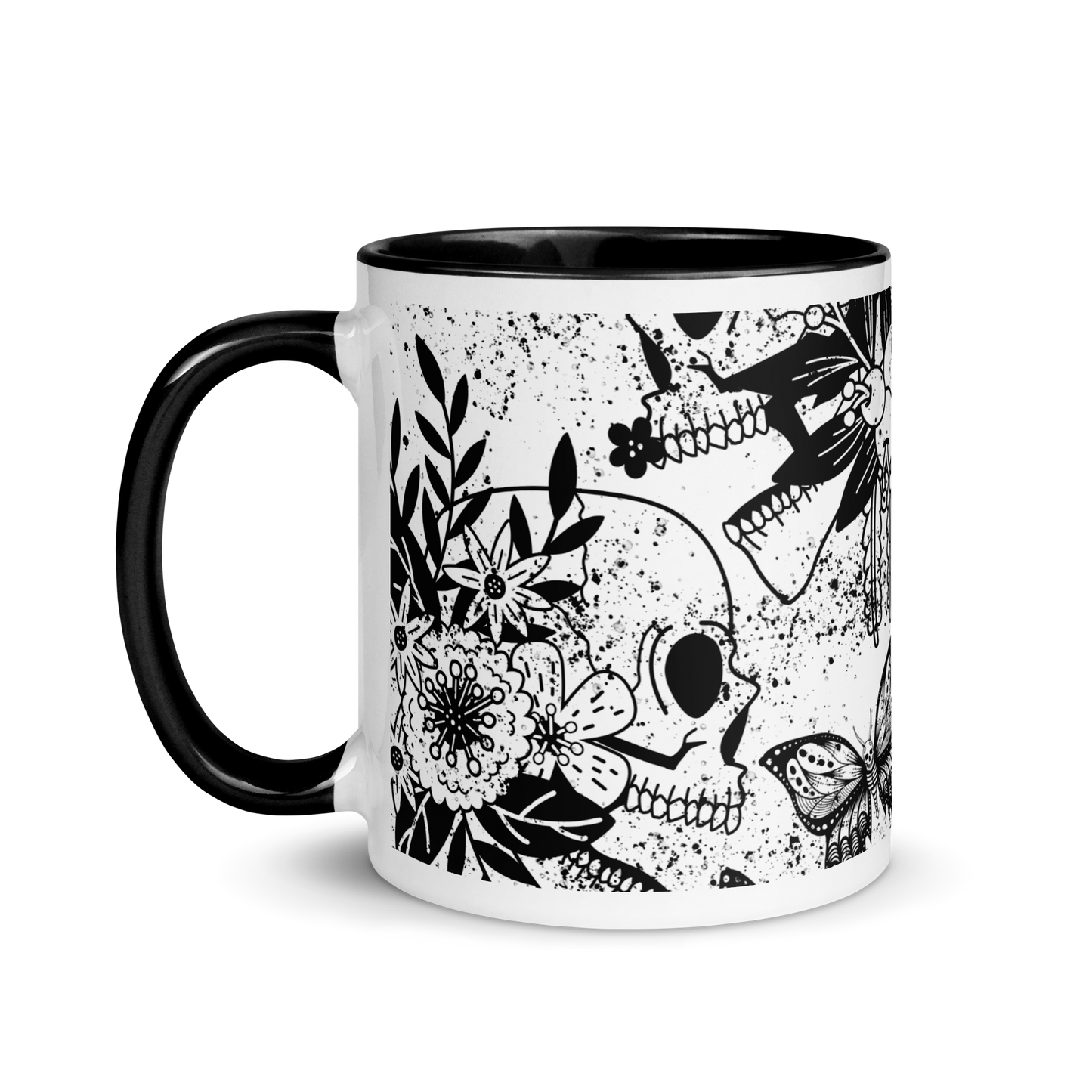 Mug with colored interior - bw skull