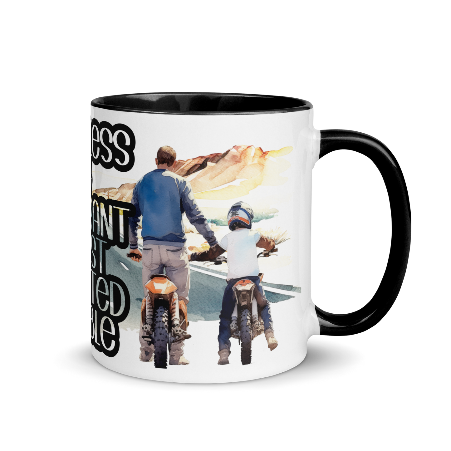 Mug with Color Inside - father and child riding a motorcycle