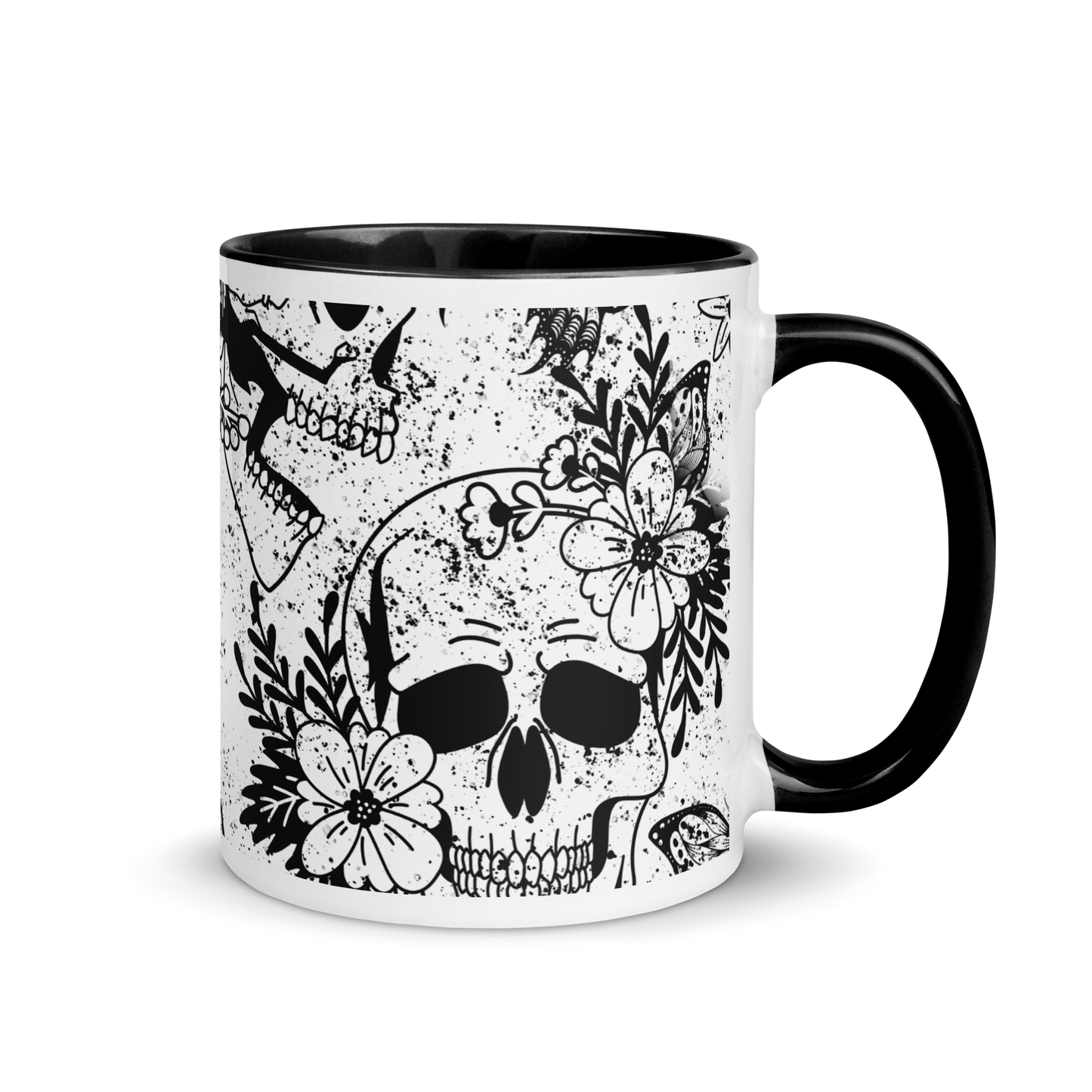 Mug with colored interior - bw skull