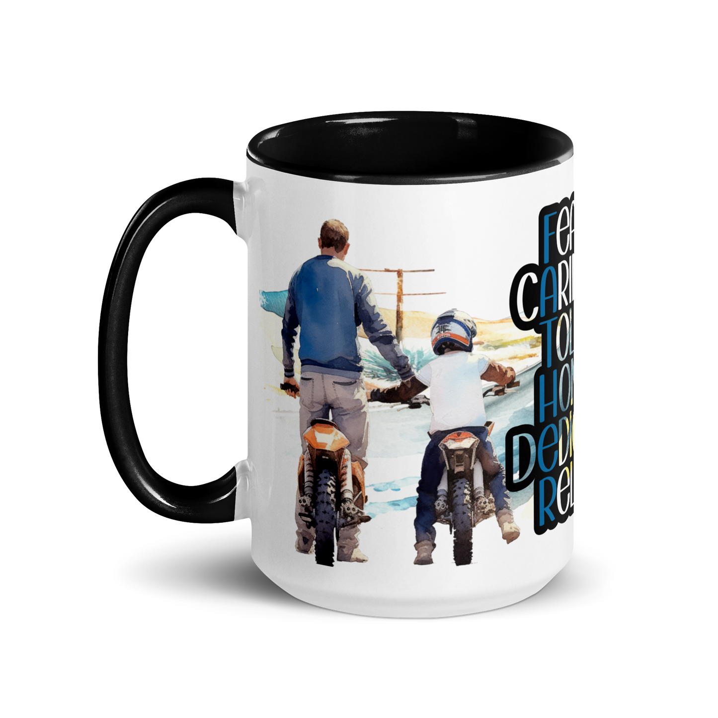 Mug with Color Inside - father and child riding a motorcycle