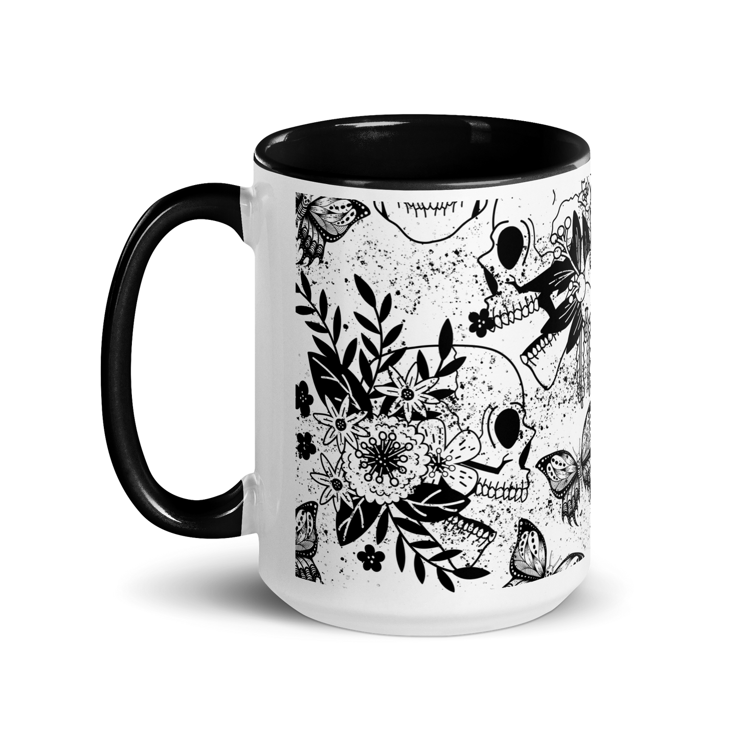 Mug with colored interior - bw skull