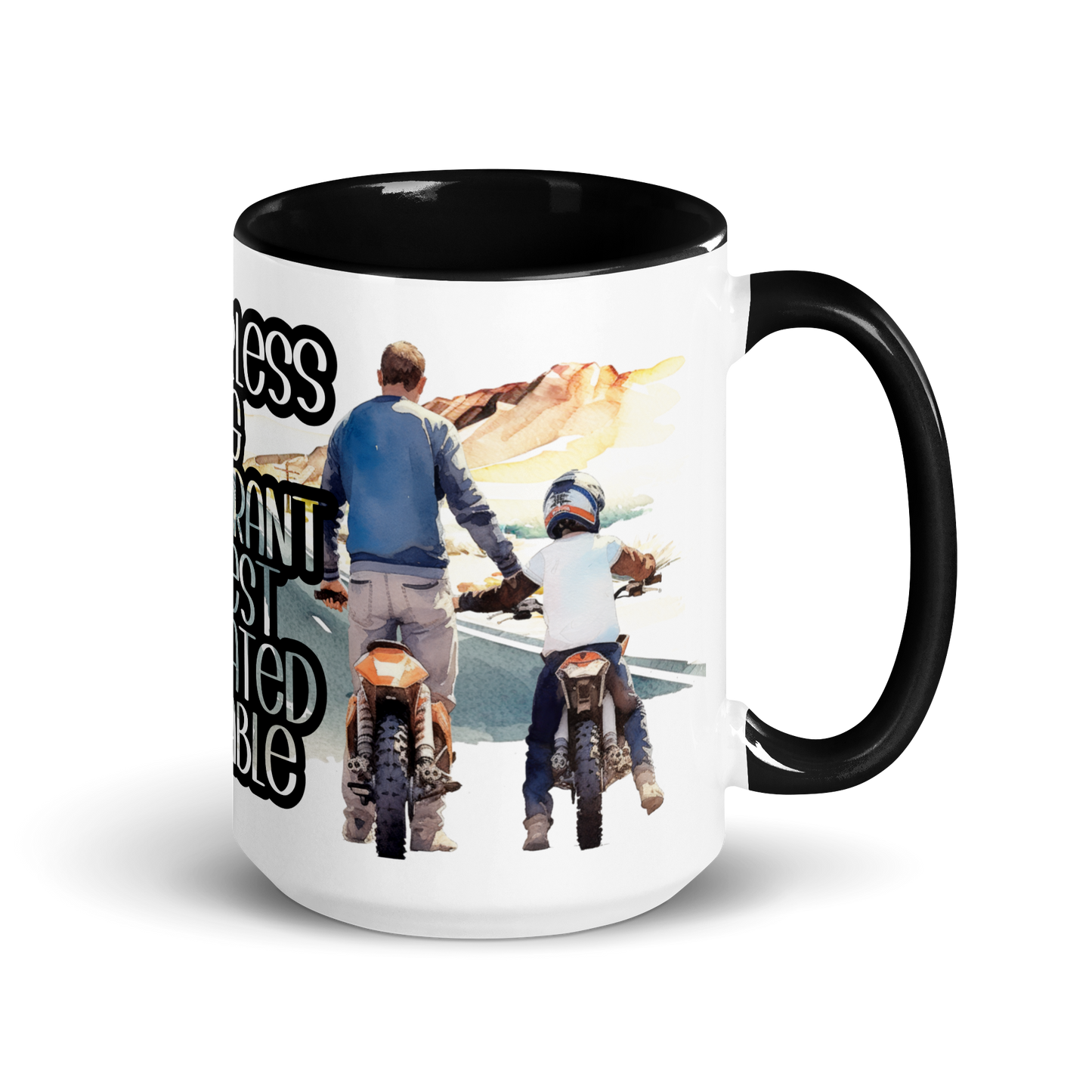 Mug with Color Inside - father and child riding a motorcycle