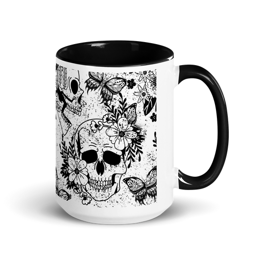 Mug with colored interior - bw skull