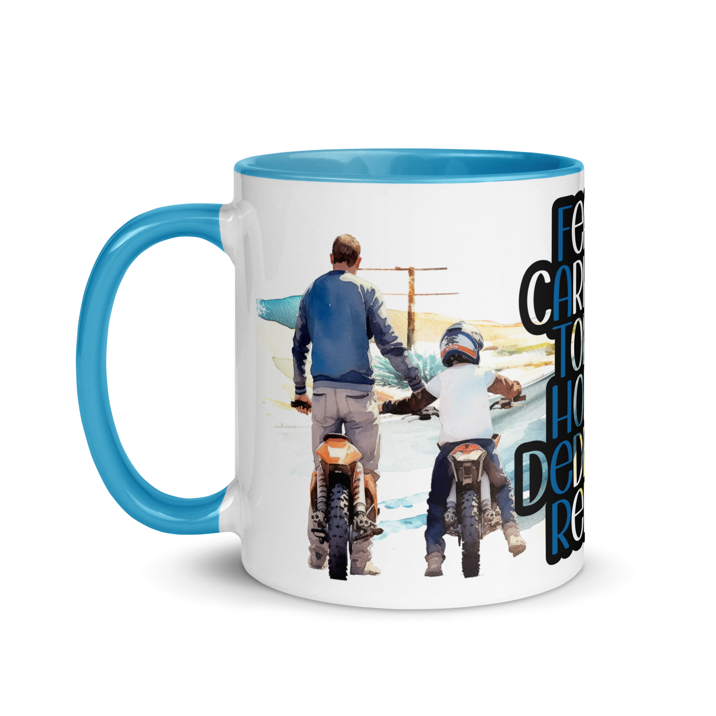 Mug with Color Inside - father and child riding a motorcycle