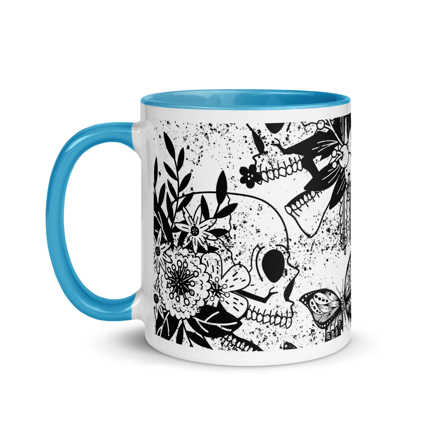 Mug with colored interior - bw skull