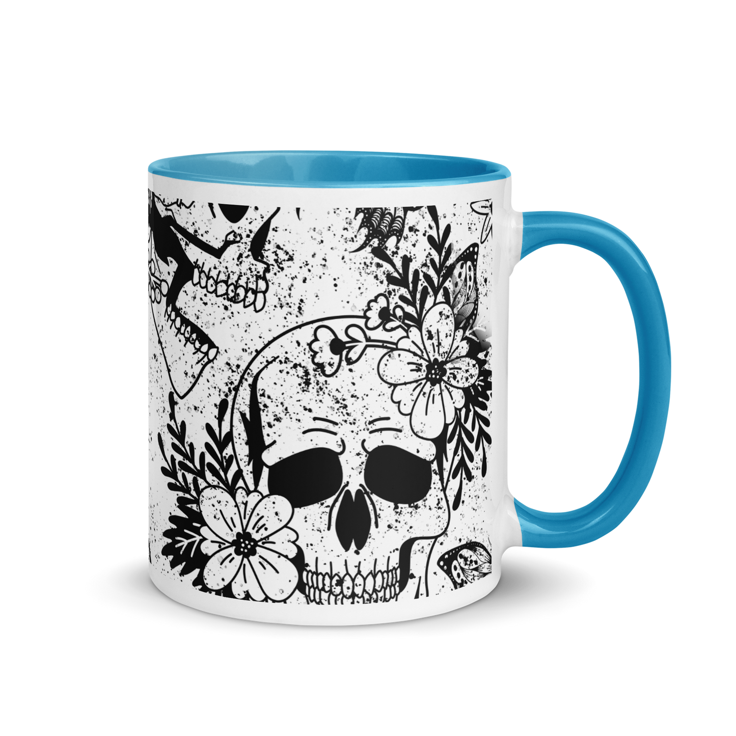 Mug with colored interior - bw skull