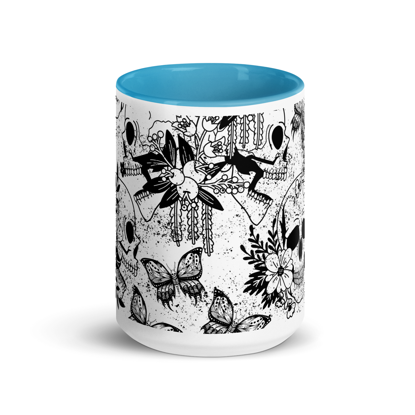 Mug with colored interior - bw skull