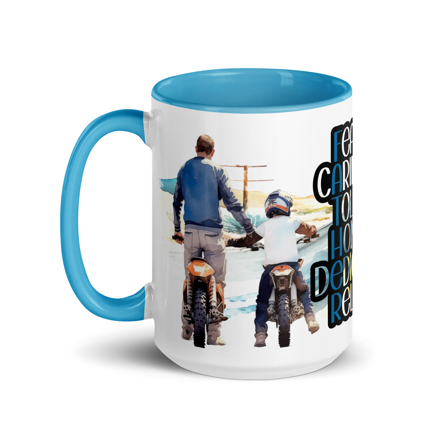 Mug with Color Inside - father and child riding a motorcycle