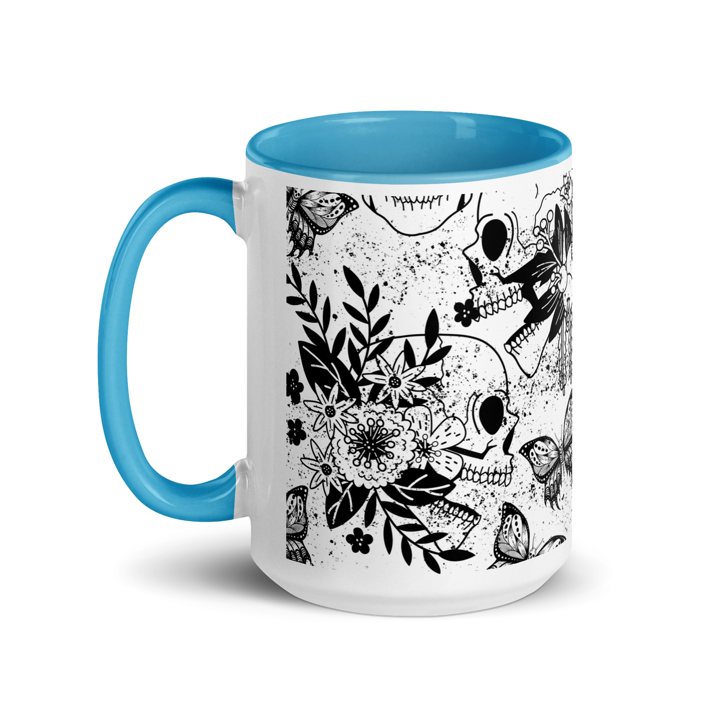 Mug with colored interior - bw skull