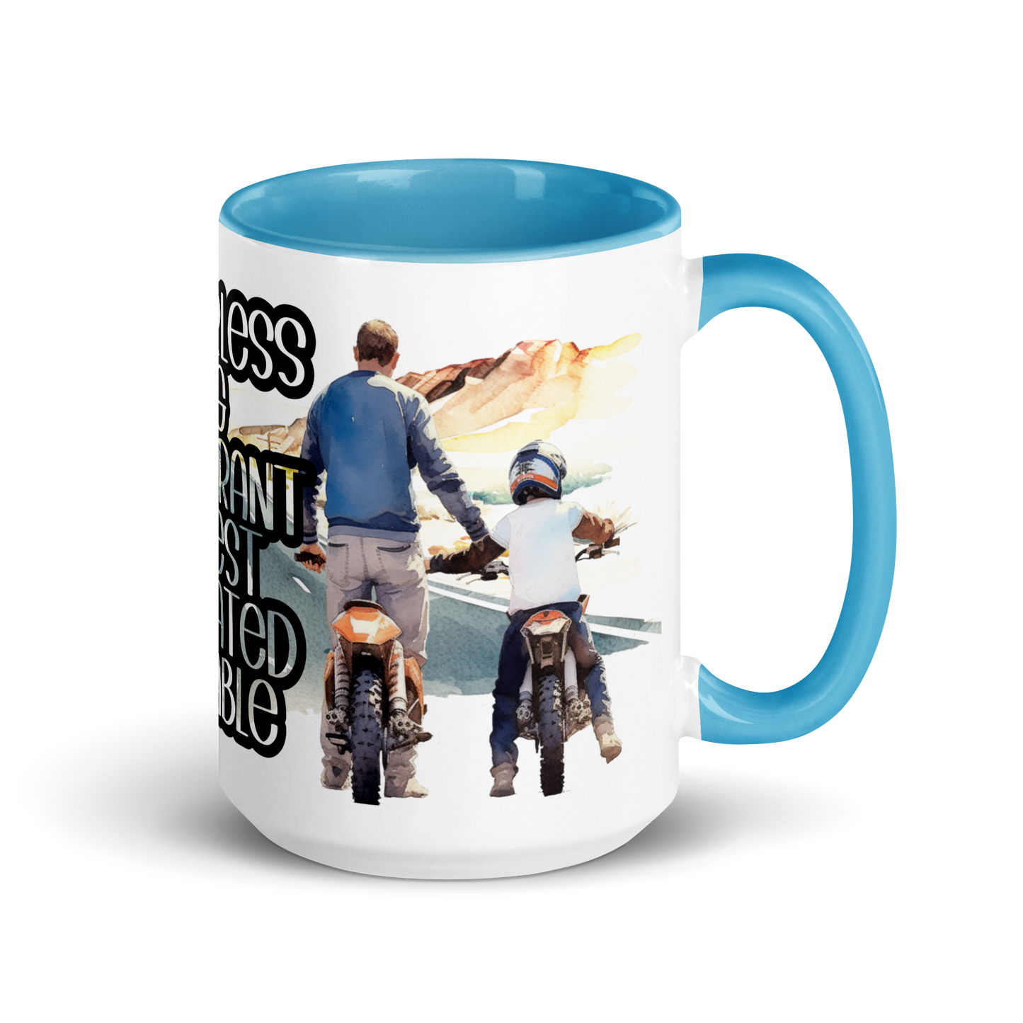 Mug with Color Inside - father and child riding a motorcycle