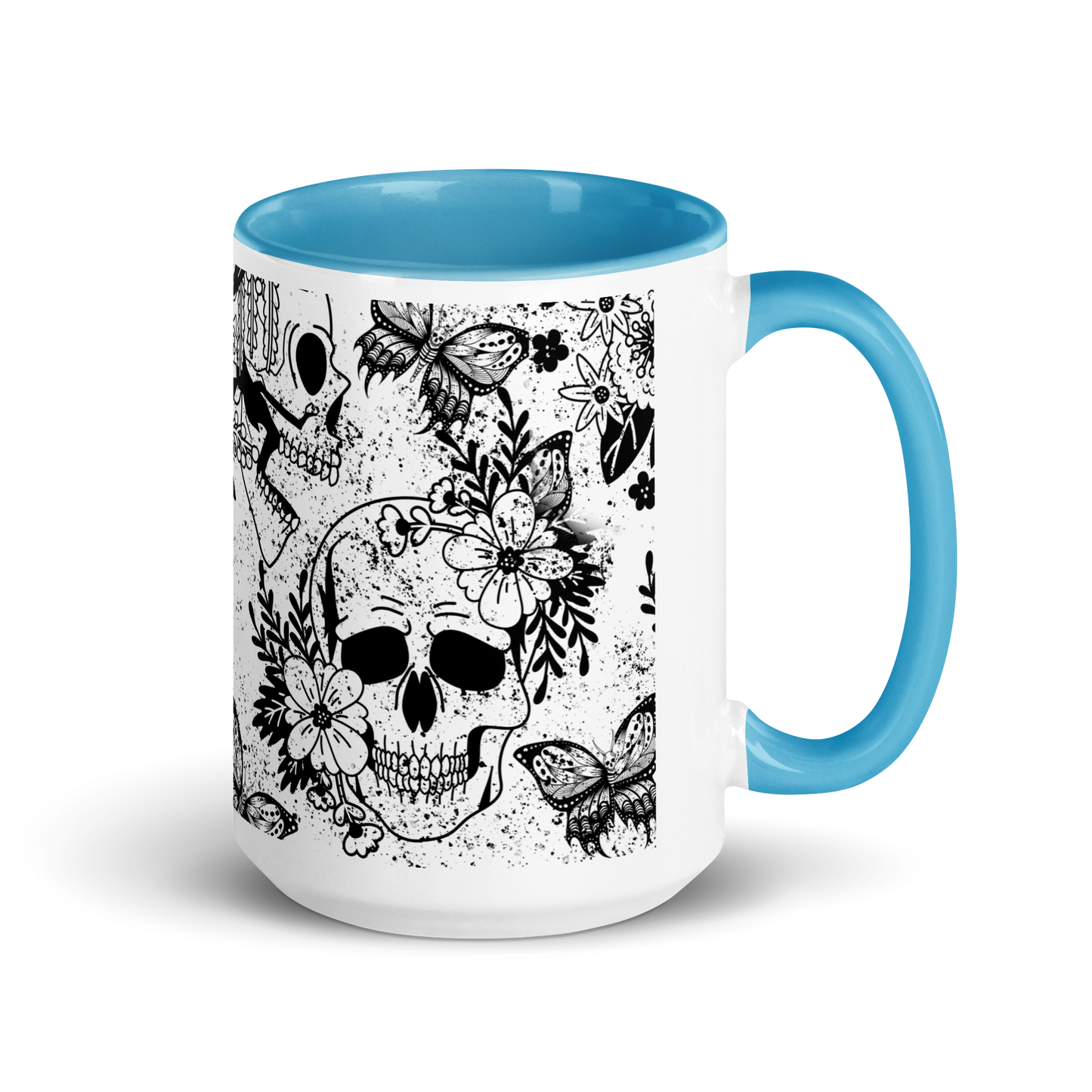 Mug with colored interior - bw skull