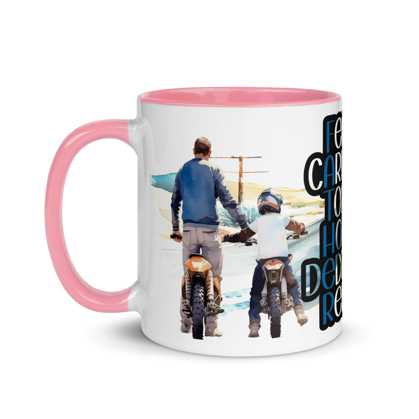 Mug with Color Inside - father and child riding a motorcycle