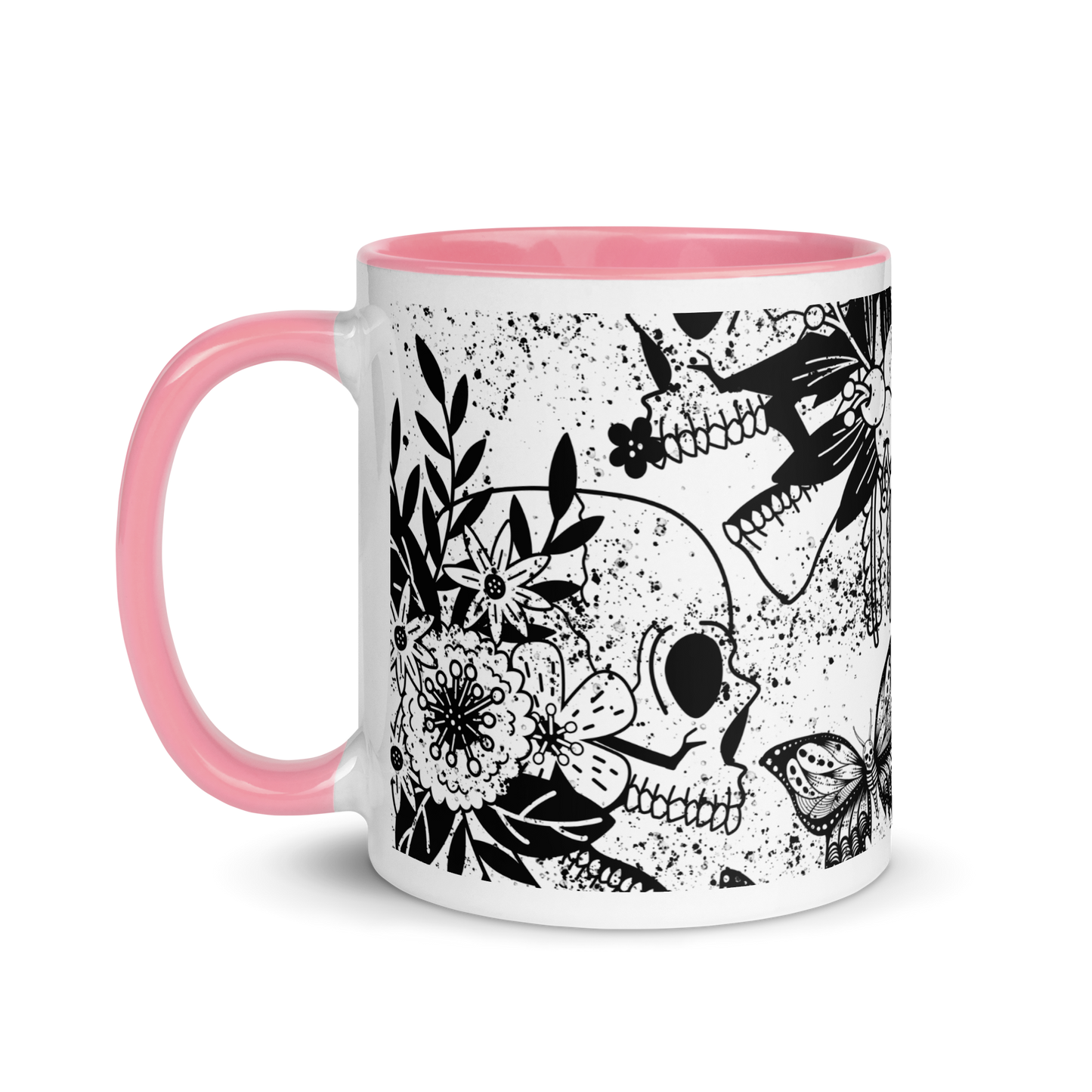 Mug with colored interior - bw skull