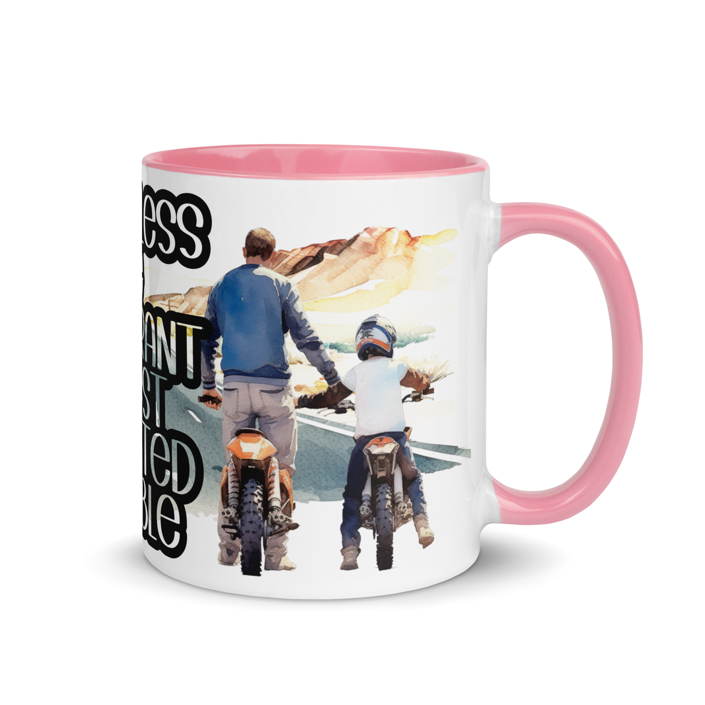 Mug with Color Inside - father and child riding a motorcycle