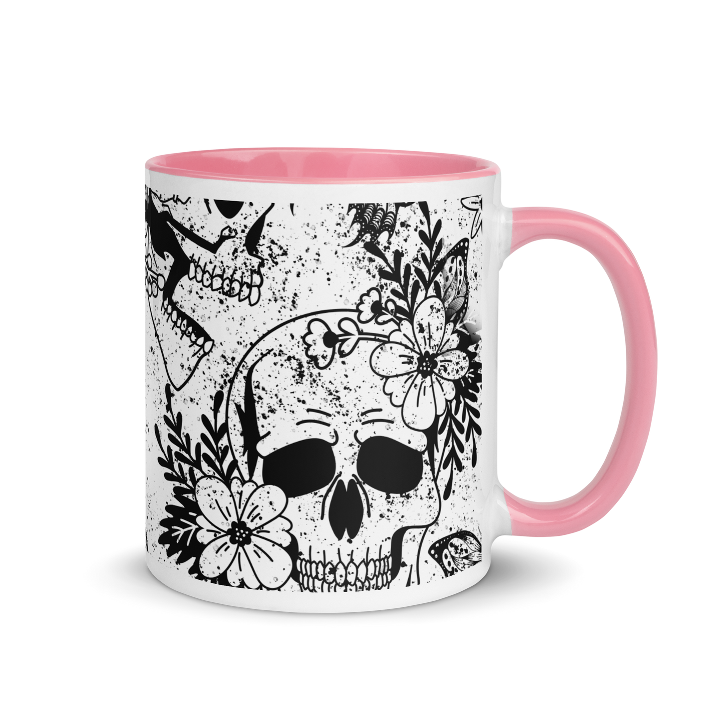 Mug with colored interior - bw skull