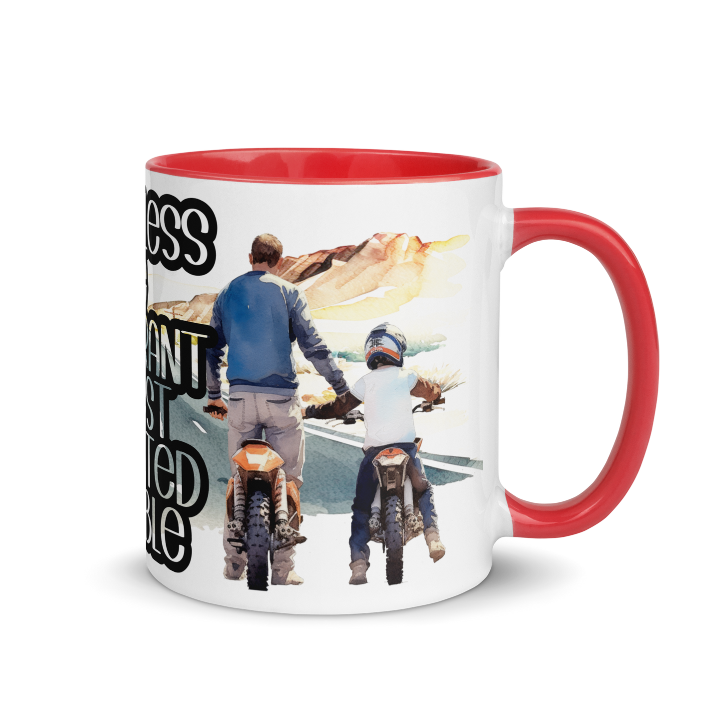 Mug with Color Inside - father and child riding a motorcycle