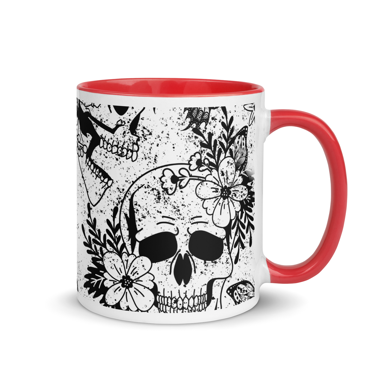 Mug with colored interior - bw skull