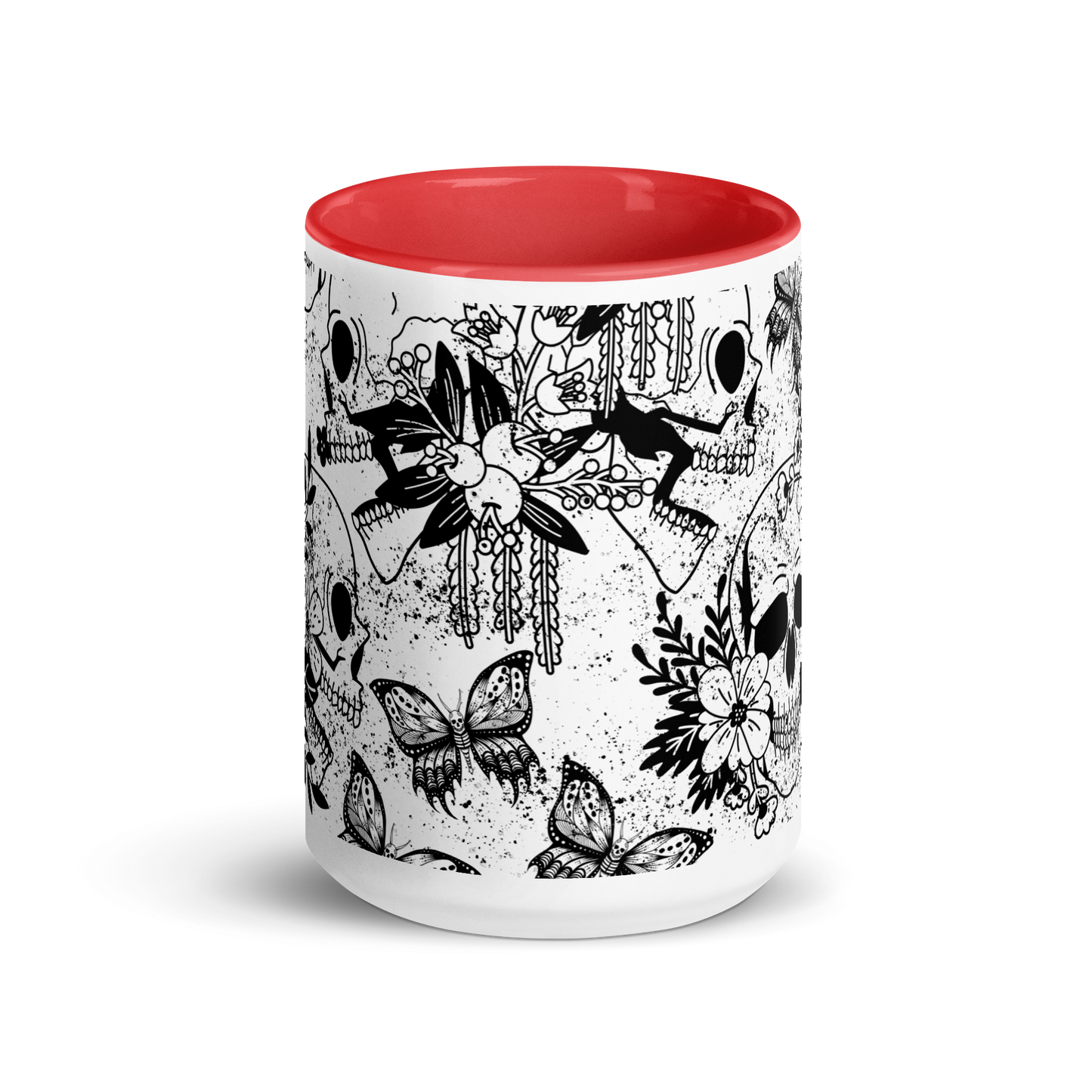 Mug with colored interior - bw skull