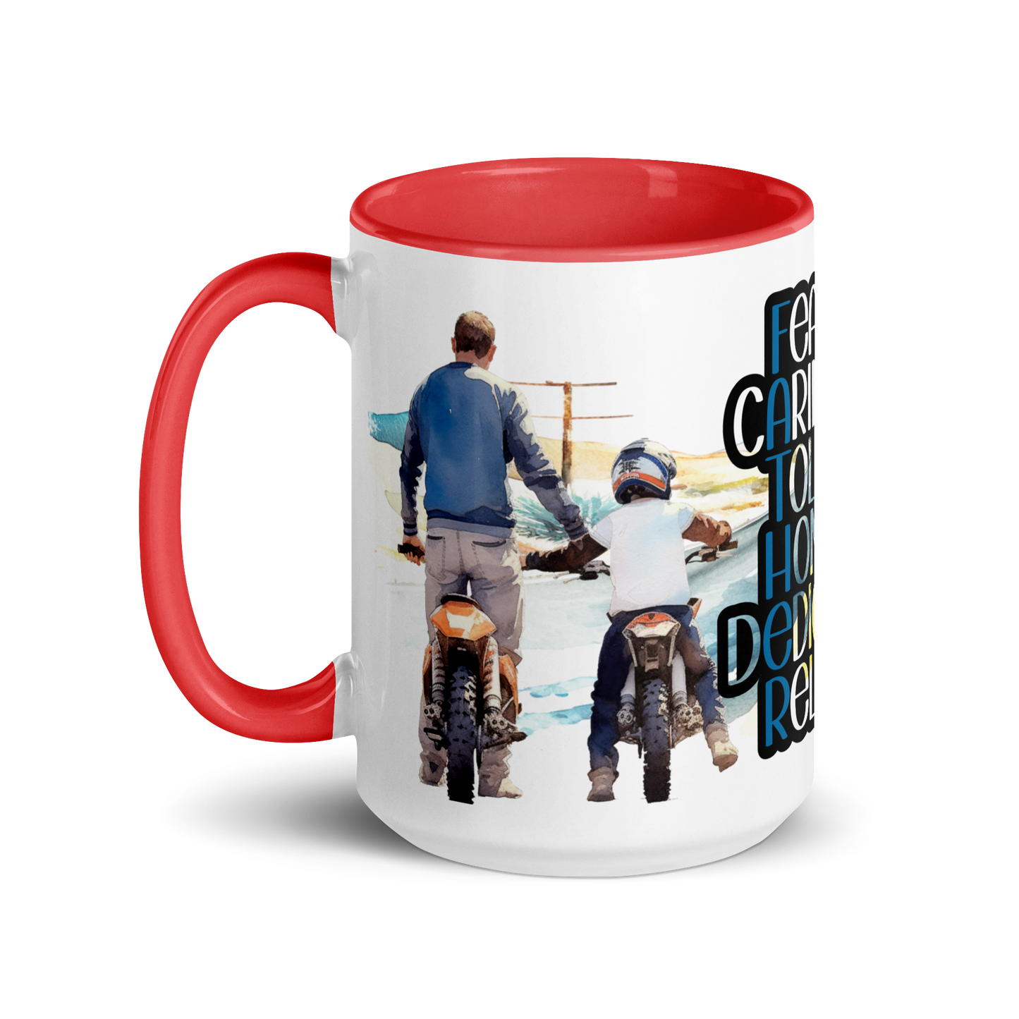 Mug with Color Inside - father and child riding a motorcycle