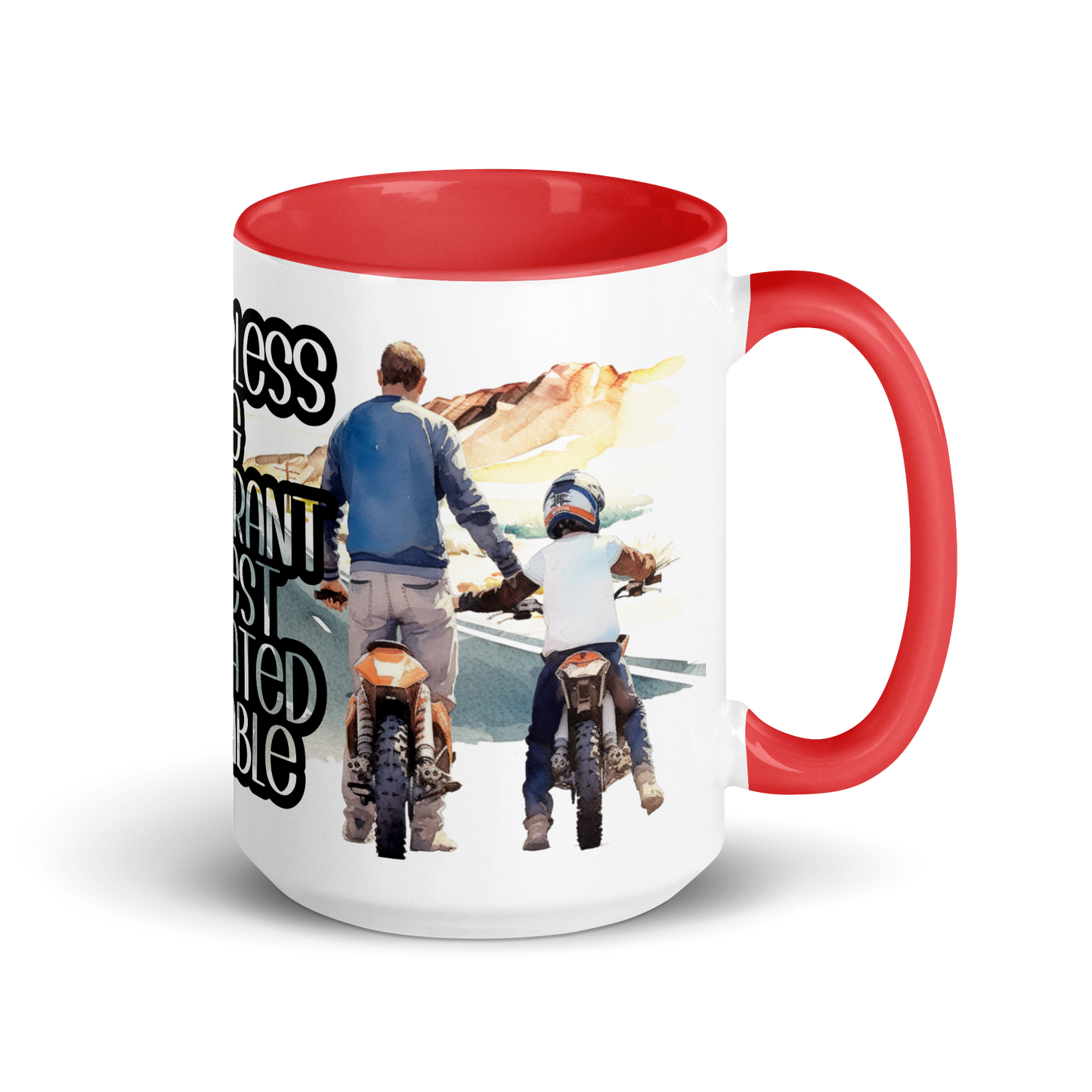 Mug with Color Inside - father and child riding a motorcycle