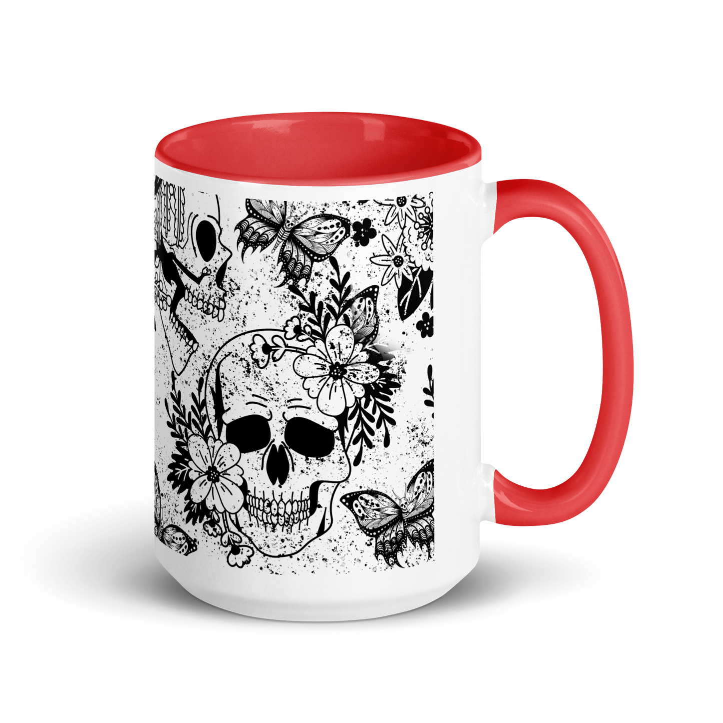 Mug with colored interior - bw skull