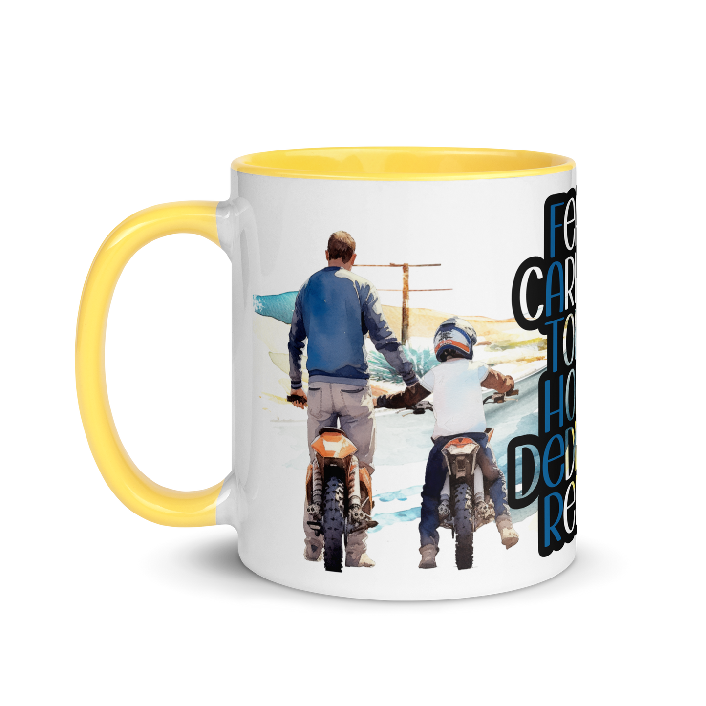 Mug with Color Inside - father and child riding a motorcycle