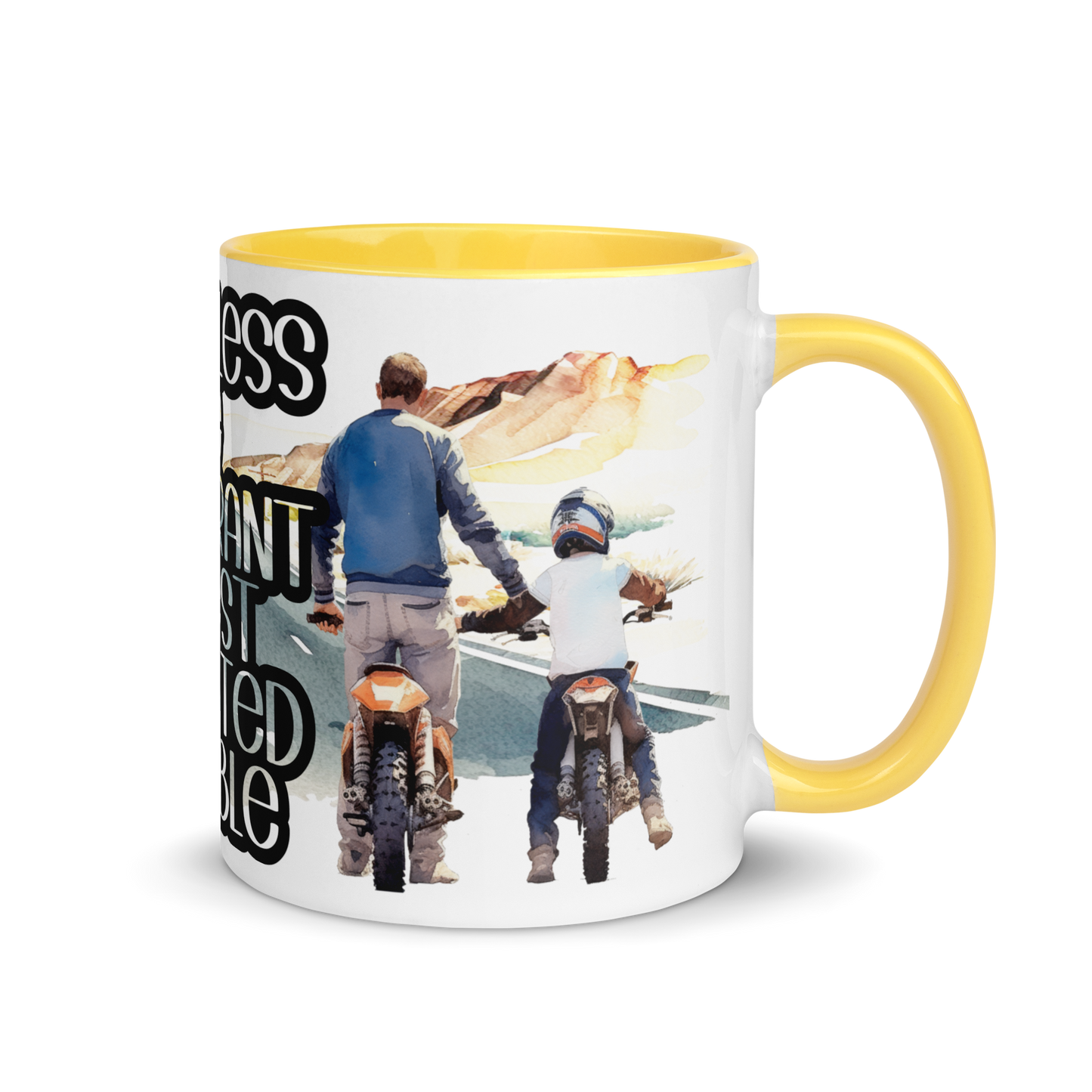 Mug with Color Inside - father and child riding a motorcycle