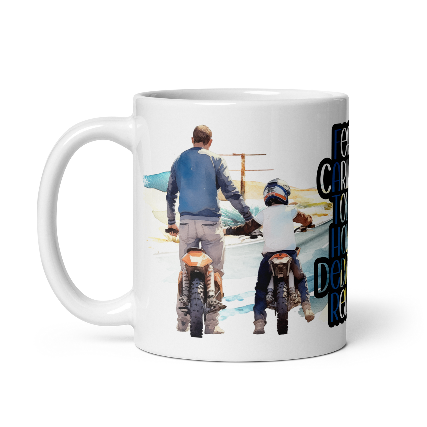 White glossy mug - father and driving child