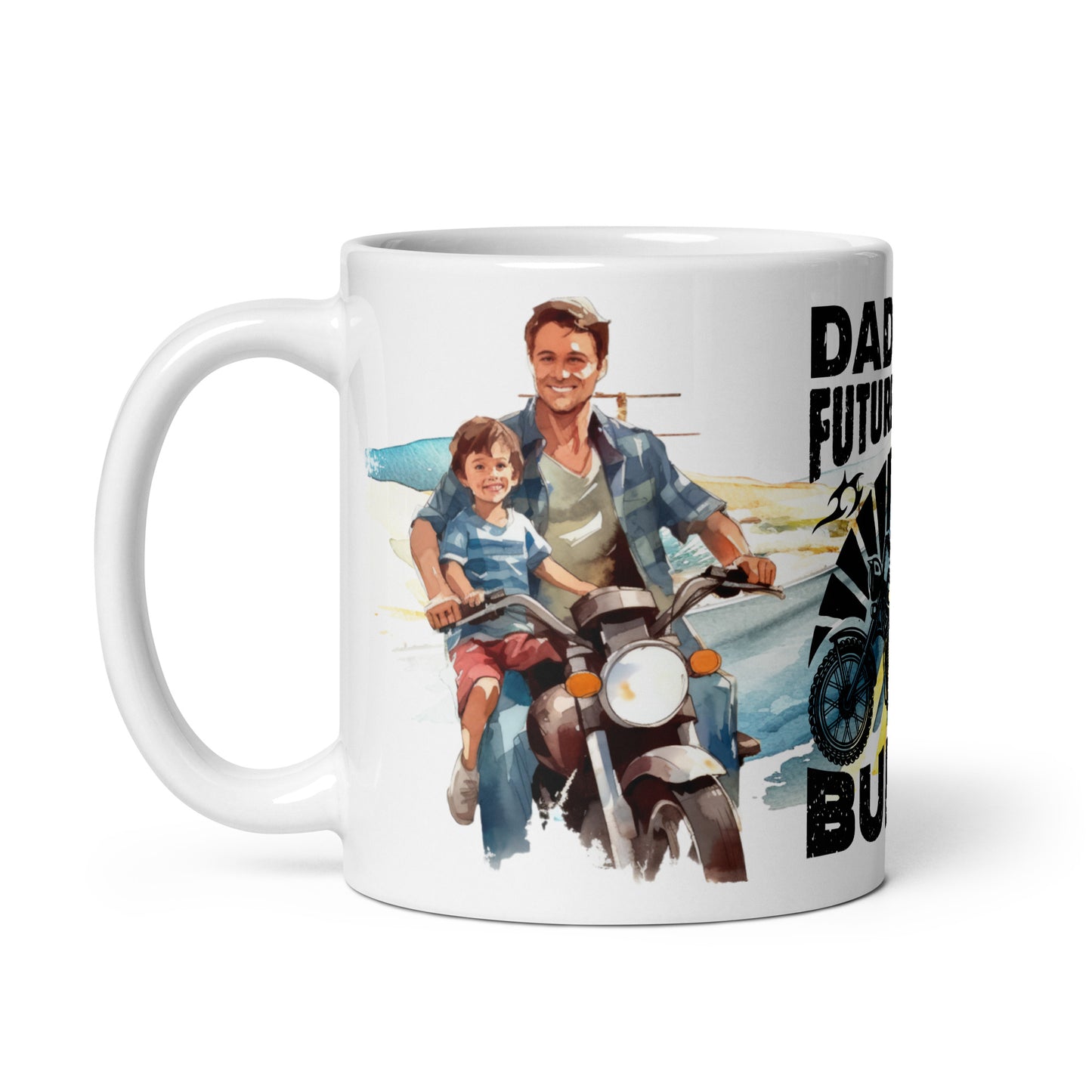 White glossy mug - Daddy's future riding Buddy