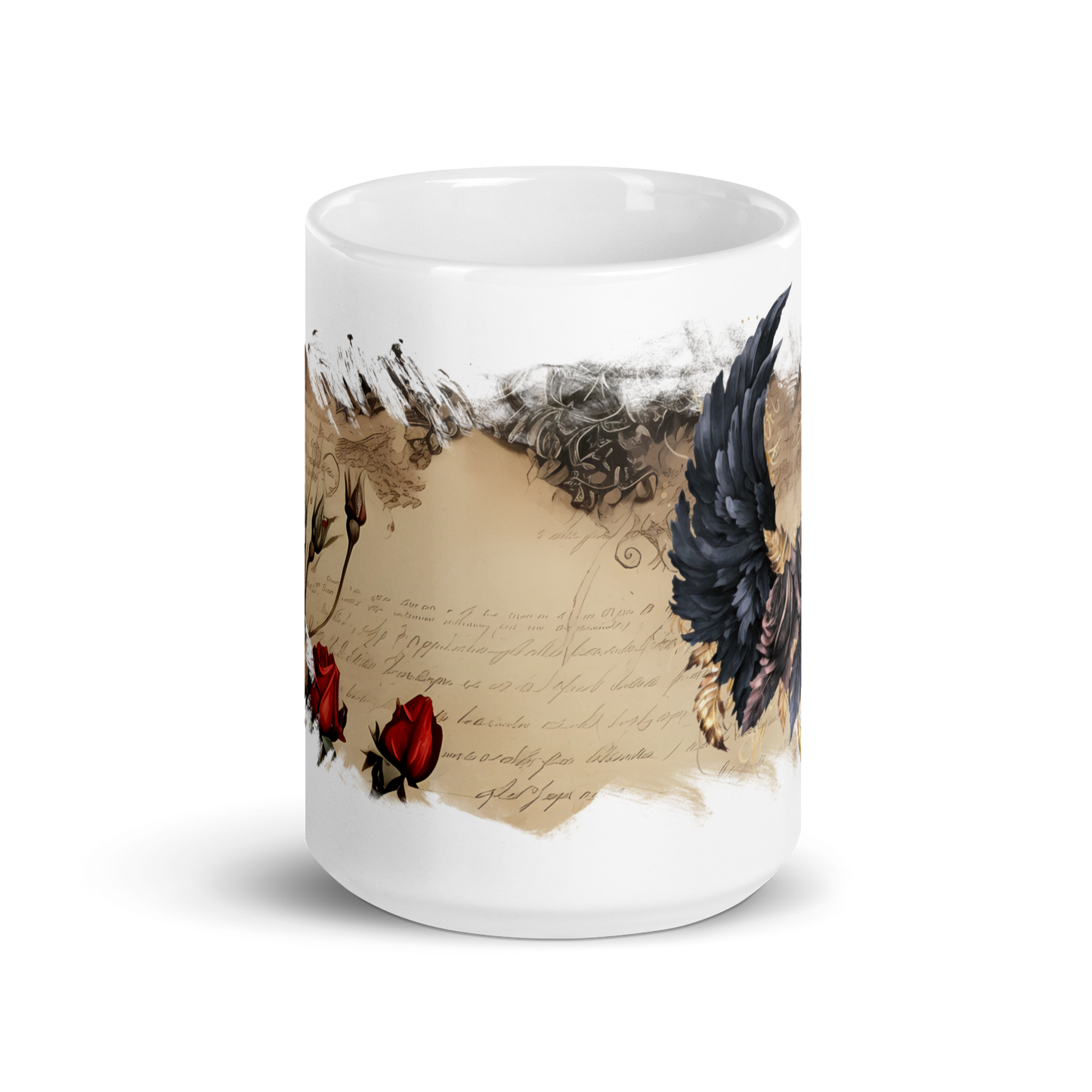 White glossy mug - goottisiivet ja ruusu