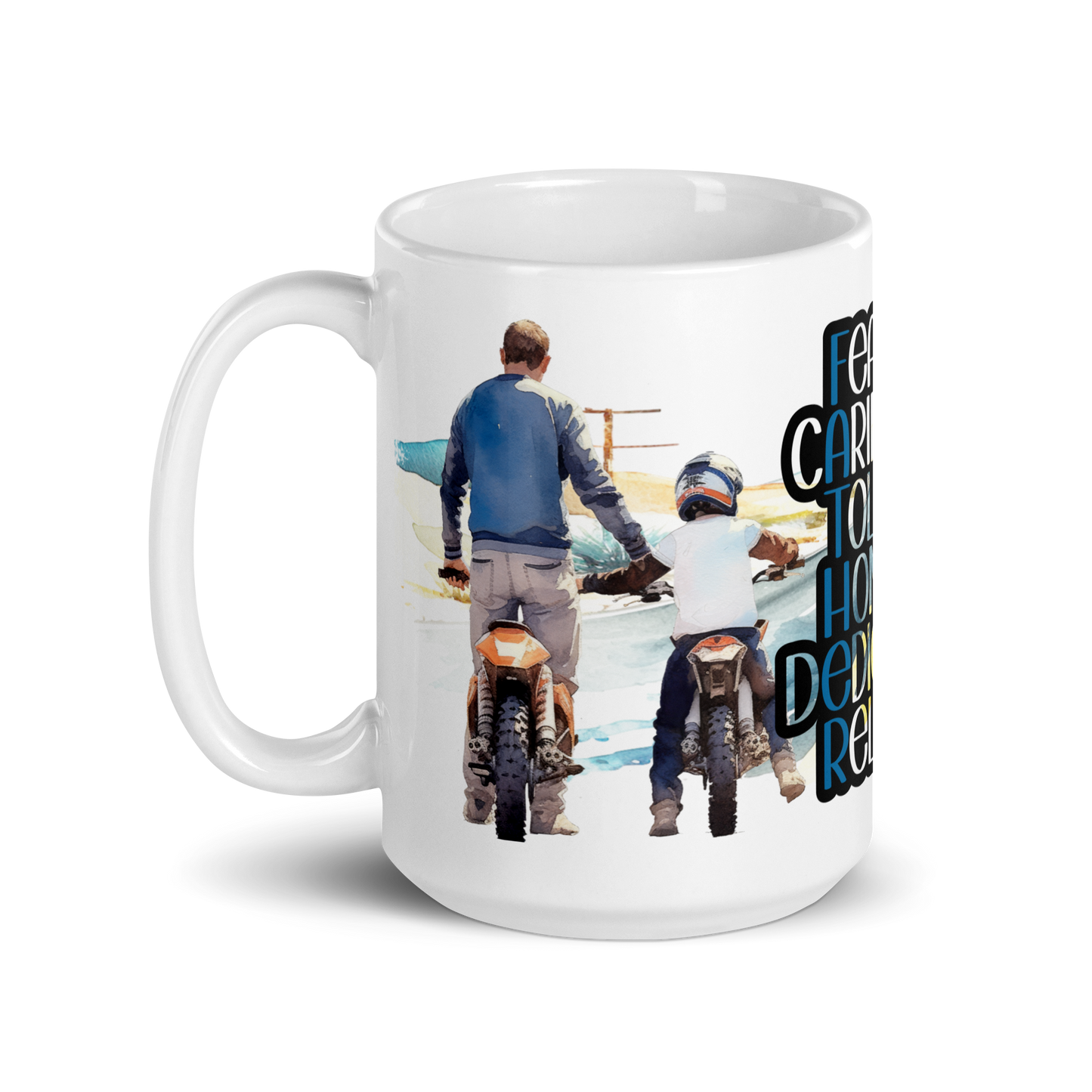 White glossy mug - father and driving child