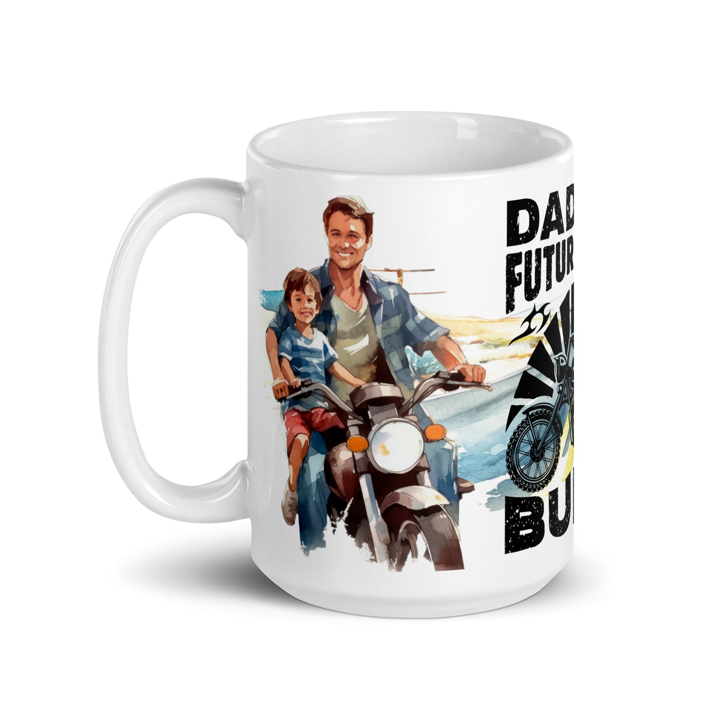 White glossy mug - Daddy's future riding Buddy