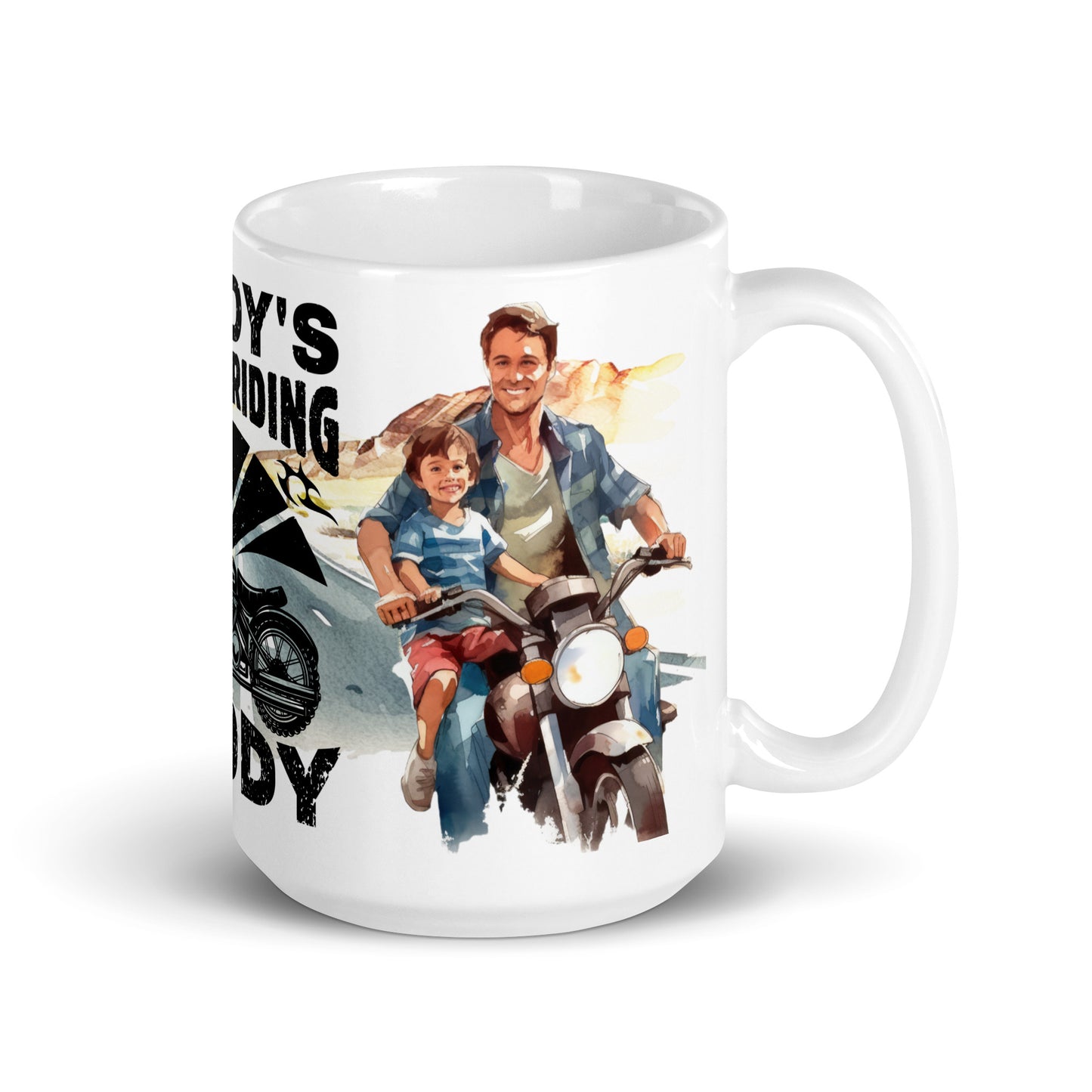 White glossy mug - Daddy's future riding Buddy